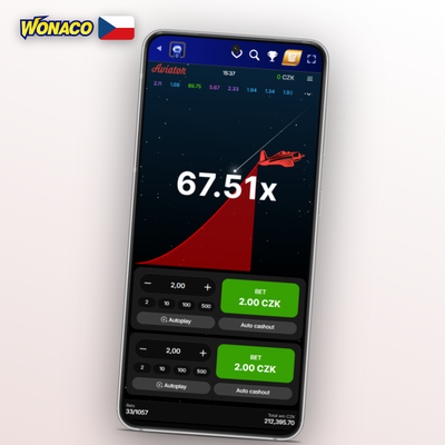 Dvojitá sázka v Aviator hře Wonaco Casino – dvě nezávislá pole s různými výhrami