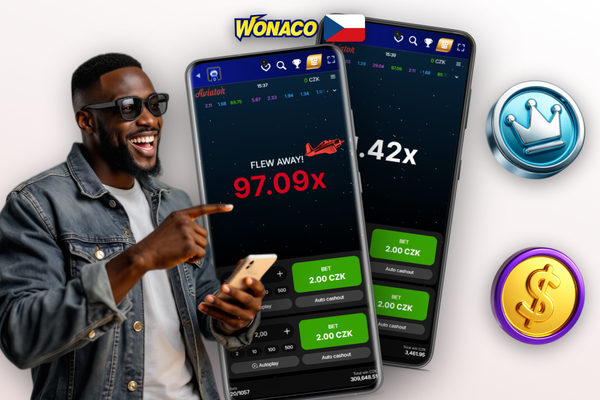 Aviator ve Wonaco Casino: rozhraní hry s multiplikátorem 2,45x a tlačítkem Cash Out
