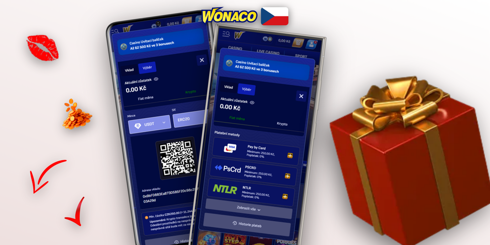 Přehledná infografika všech metod vkladu dostupných ve Wonaco Casino