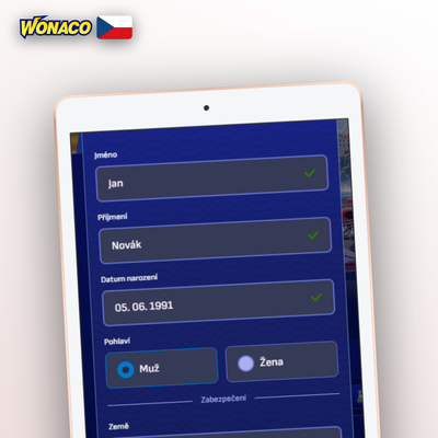 Wonaco Casino vytvoření účtu přes telefon – ověřovací SMS kód okamžitě