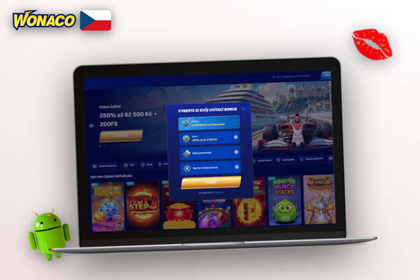 Registrační formulář Wonaco Casino CZ s volbou e-mail, telefon nebo sociální sítě